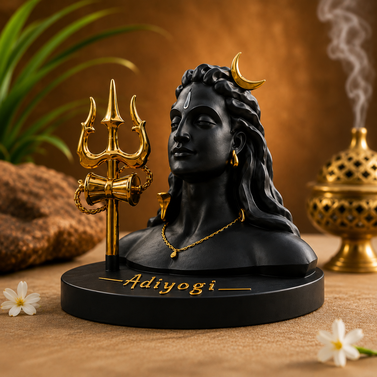 Premium Adiyogi Lord Shiva Idol with Golden Trishul | Modern Decorative Shiva Murti for Home, Car Dashboard, Office & Gift