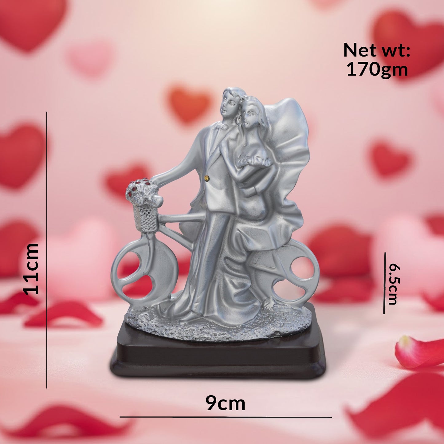Silver Couple on Bicycle Figurine Romantic Showpiece for Home Decor