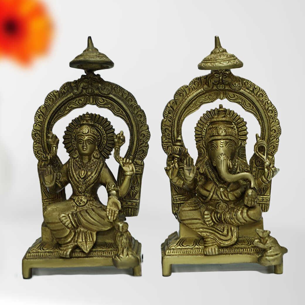 Brass Laxmi Ganesh Hindu Goddess Statue