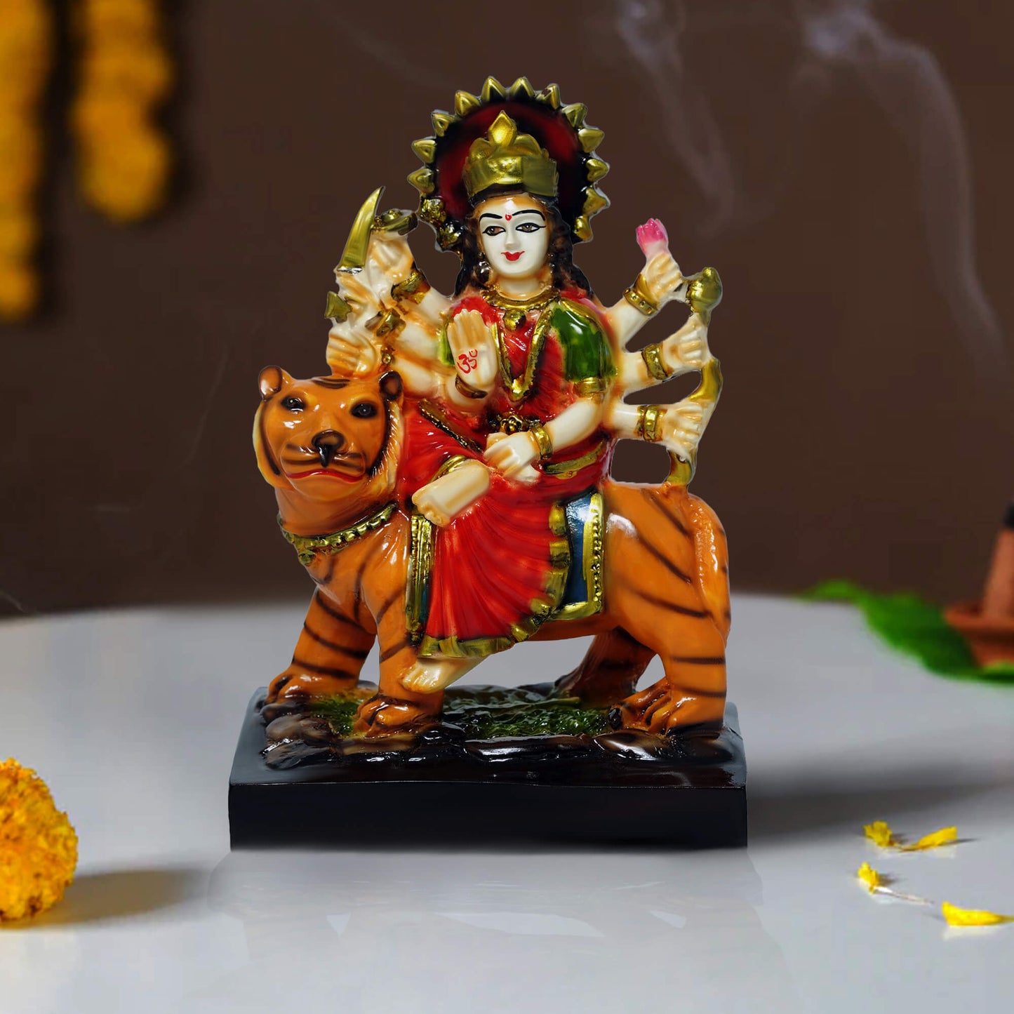 Marble Durga Idol | Handcrafted Maa Durga Murti for Home Temple, Puja & Gift (14.5 cm x 10.5 cm, 350 gm)