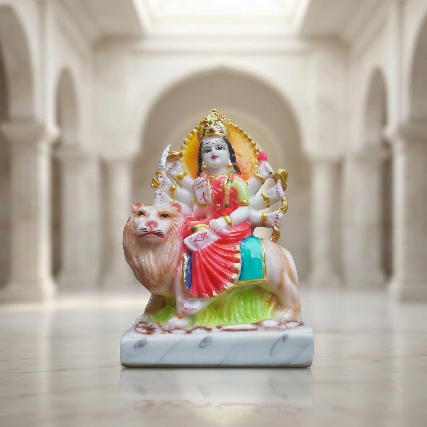 Durga Maa Idol on Lion | Multicolor Marble Finish  for Pooja