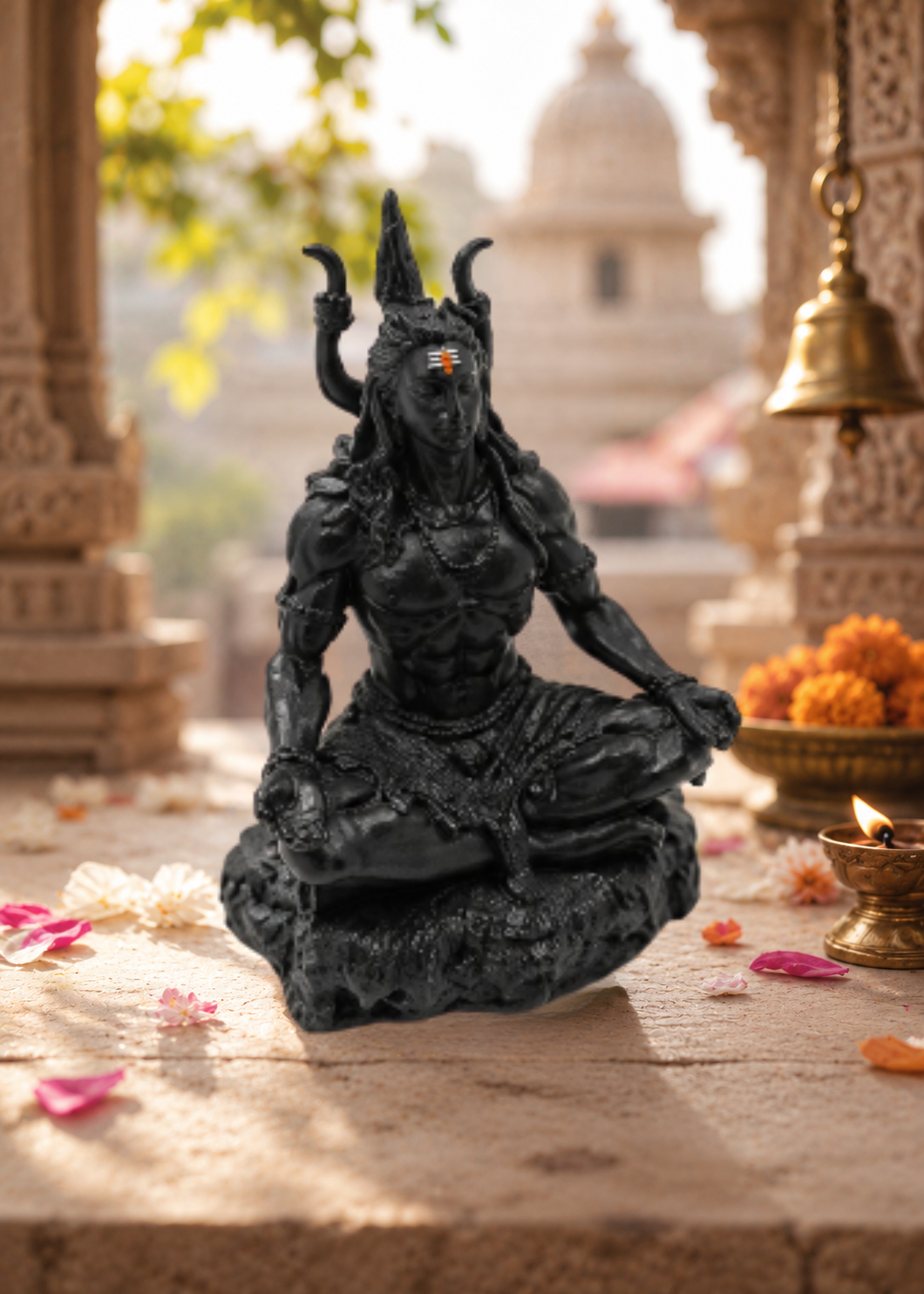 Premium Adiyogi Shiva Idol | Matte Black Finish | 9 cm Spiritual Home Decor