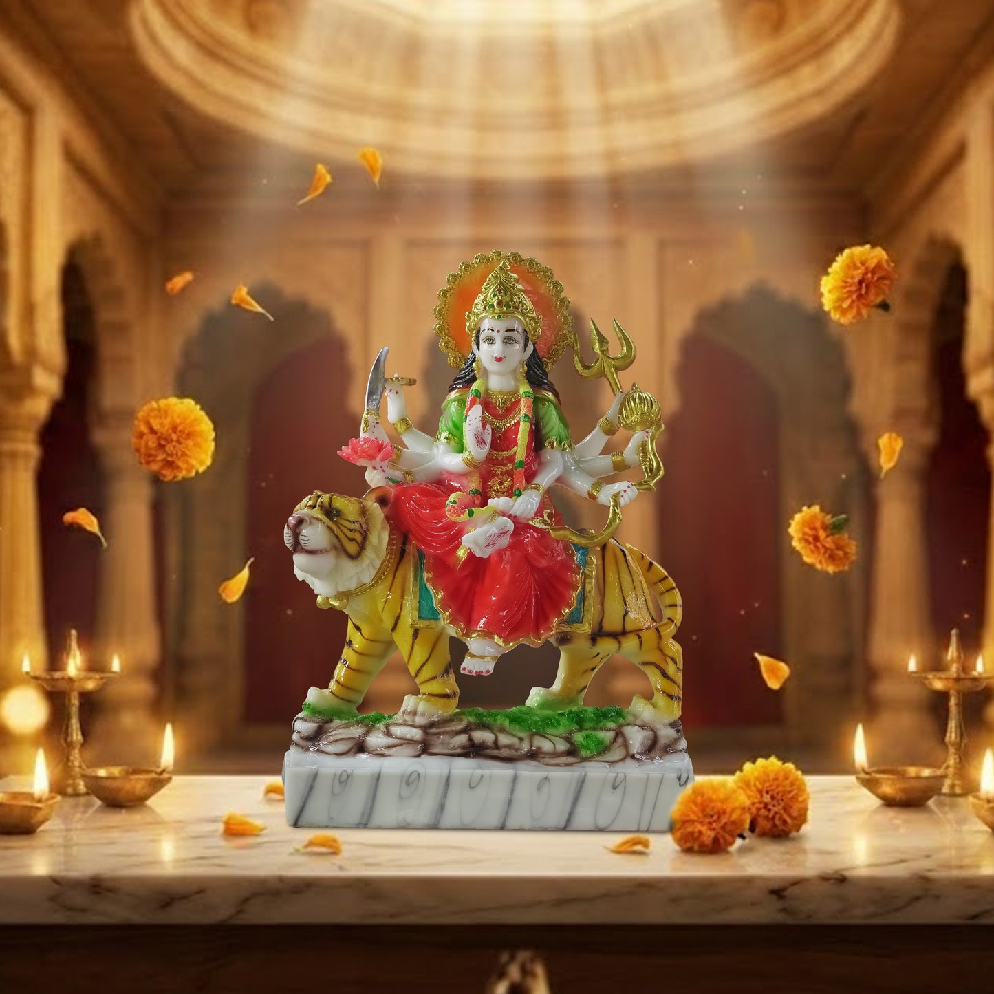 Durga Maa Murti on Tiger Home Temple & Navratri Decor