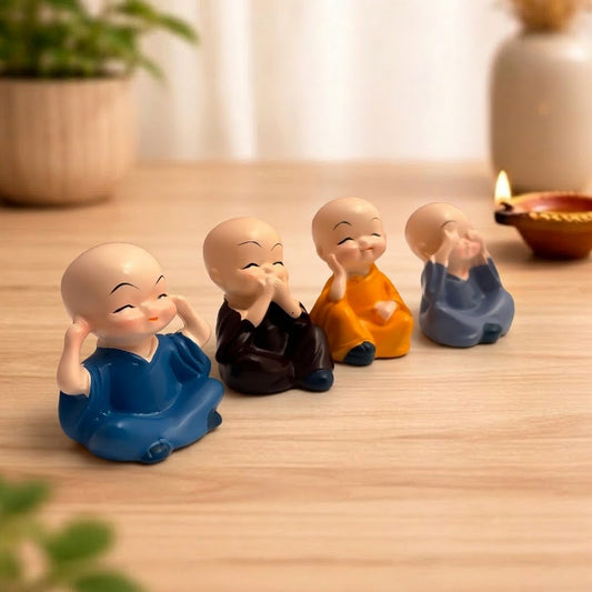 Monk Showpiece with Bells | See No Evil Hear No Evil Speak No Evil Think No Evil | Premium Home Décor Gift