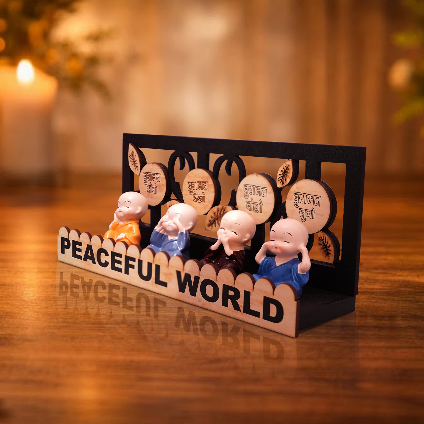 Peaceful Monk Showpiece Set of 4 – See No Evil Hear No Evil – Home Decor Idol Gift