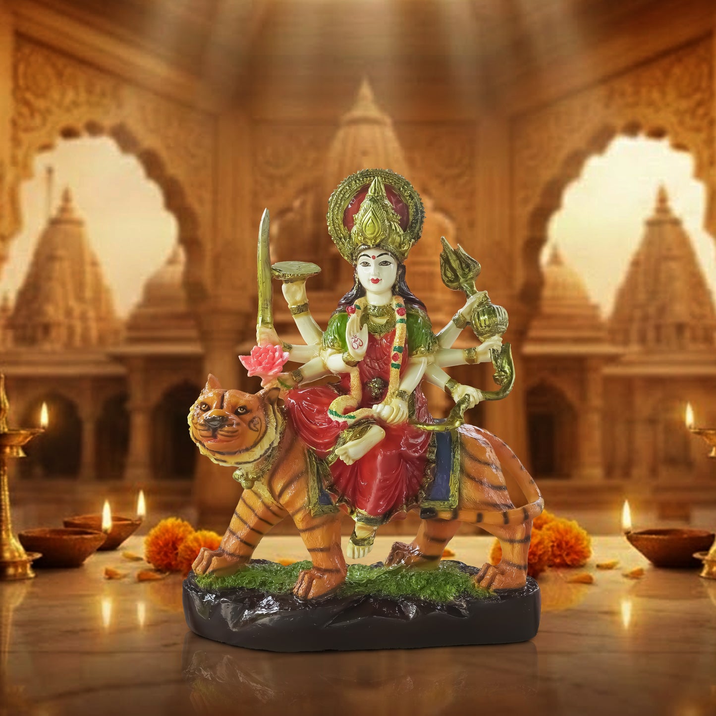 Maa Durga Idol on Tiger Murti for Home Temple & Navratri Decor