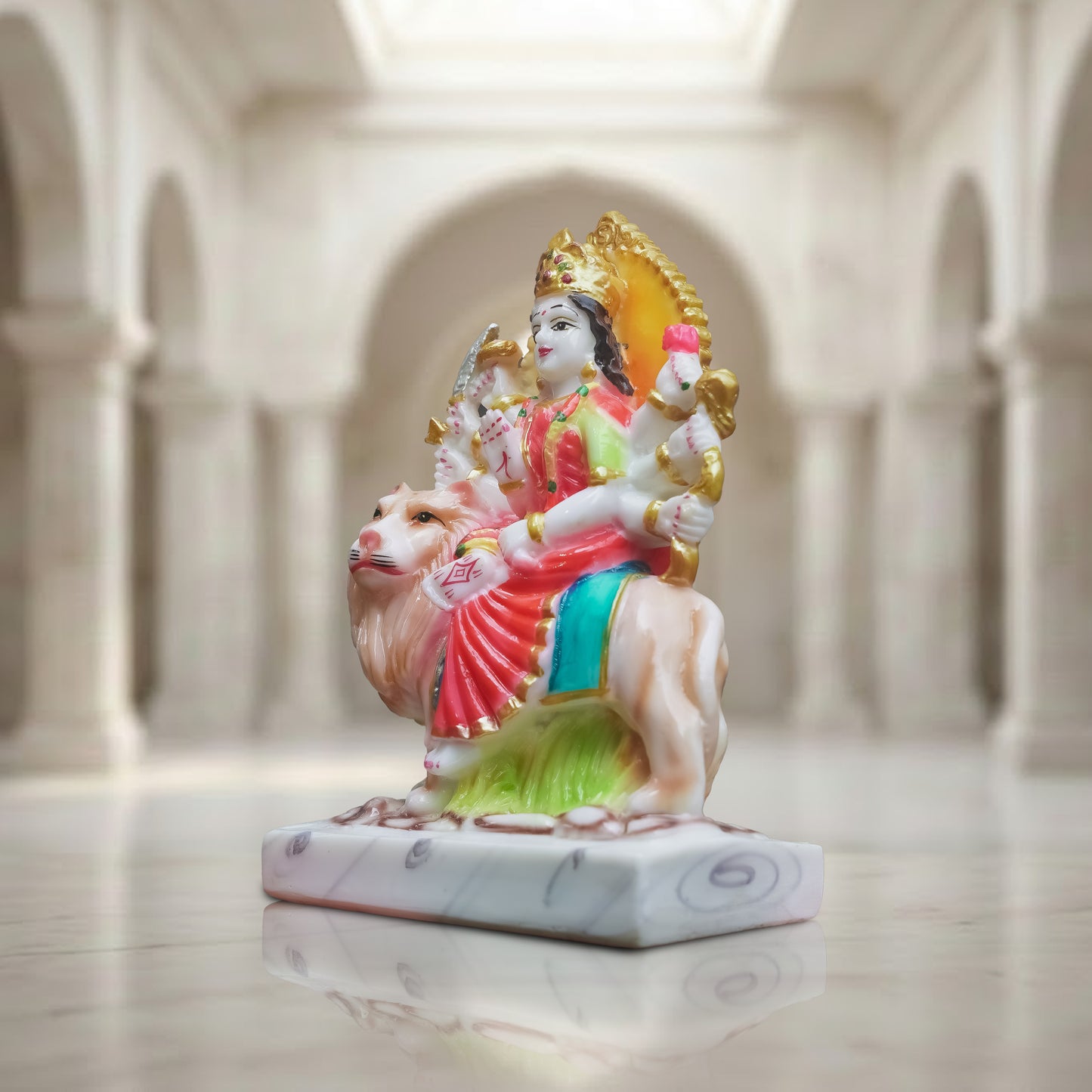 Durga Maa Idol on Lion | Multicolor Marble Finish  for Pooja