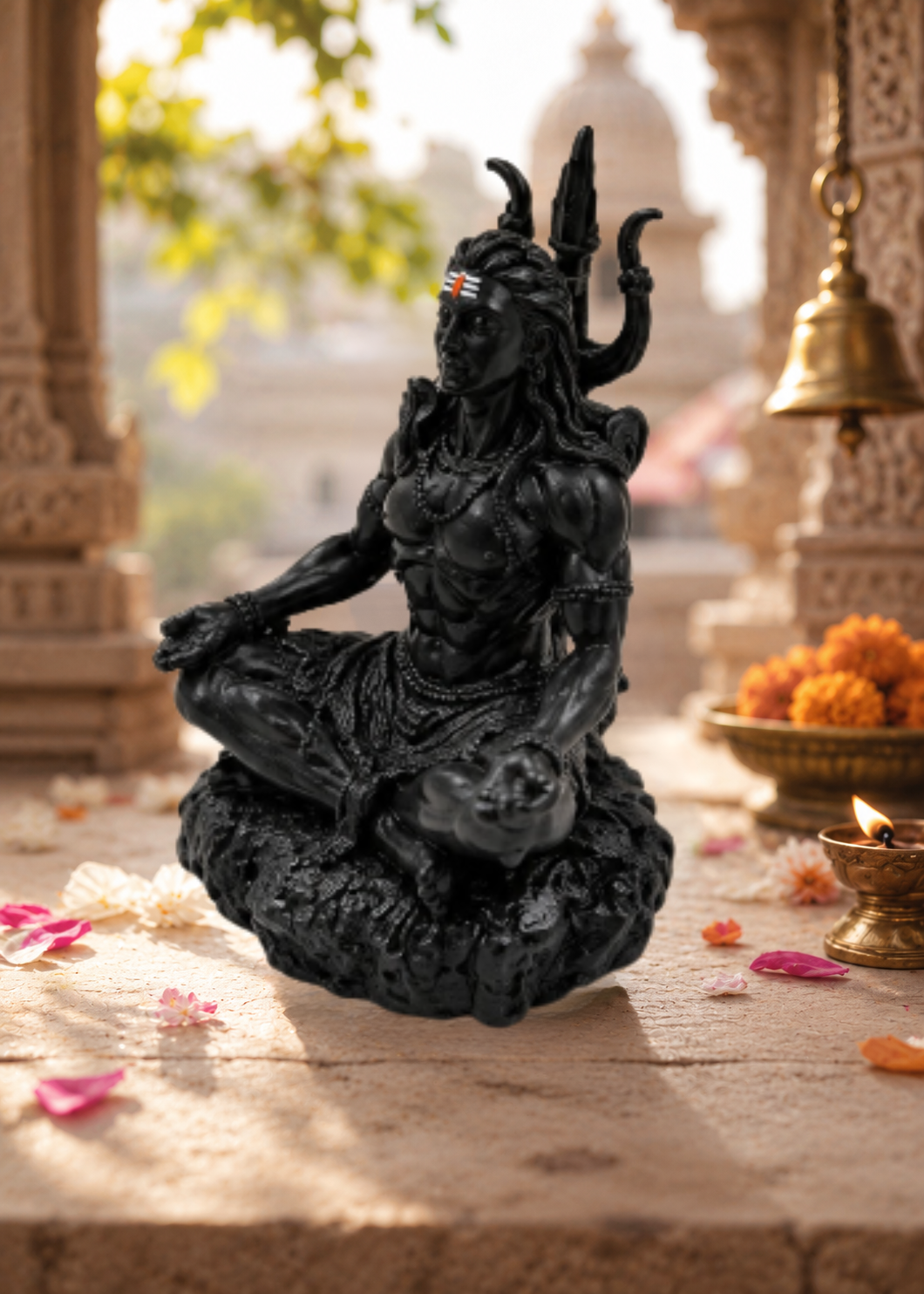 Premium Adiyogi Shiva Idol | Matte Black Finish | 9 cm Spiritual Home Decor