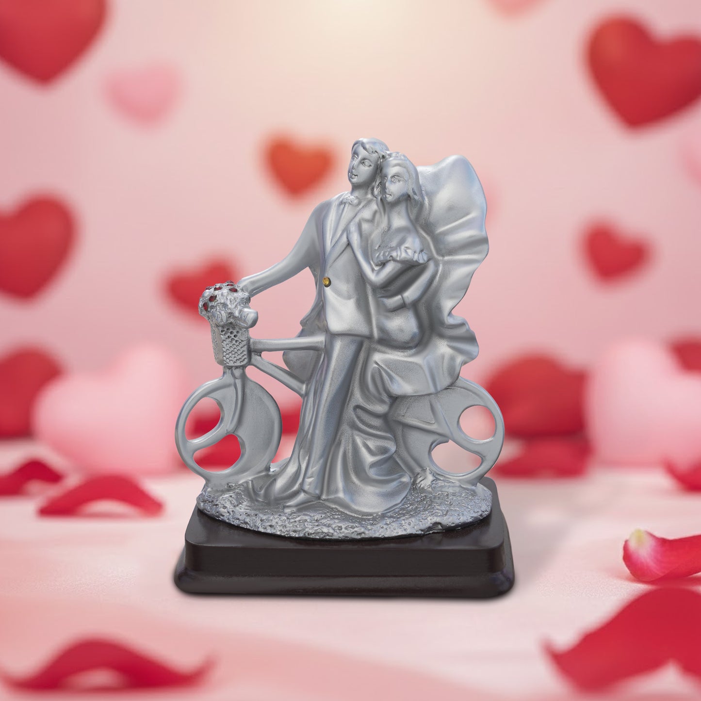 Silver Couple on Bicycle Figurine Romantic Showpiece for Home Decor