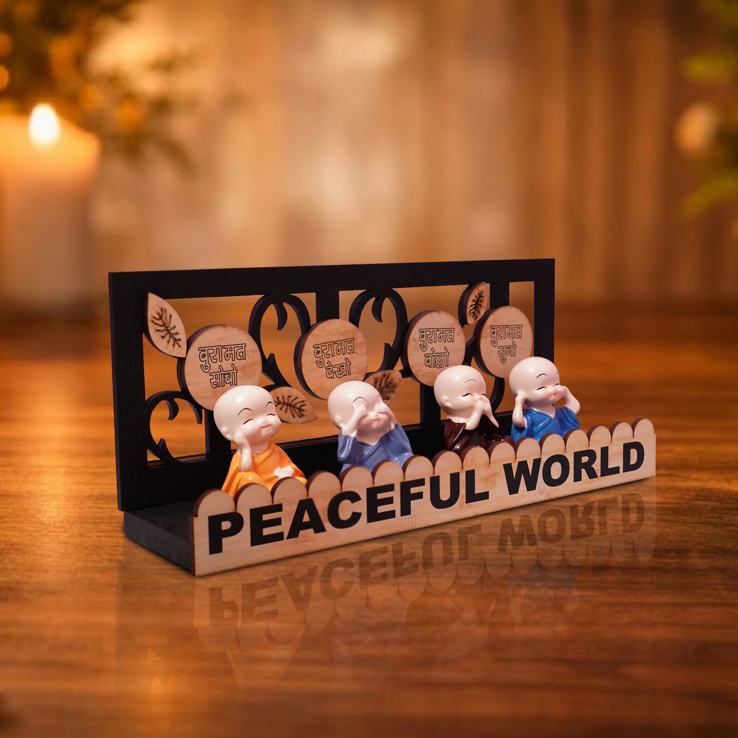 Peaceful Monk Showpiece Set of 4 – See No Evil Hear No Evil – Home Decor Idol Gift