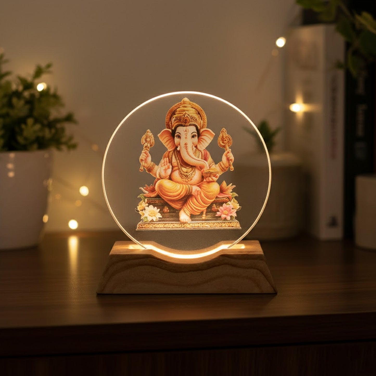 LED Acrylic Lord Ganesha Lamp Night Light for Home & Puja Room | 8.6 cm Height x 8.6 cm Base | 187 gm Lightweight Spiritual Decor
