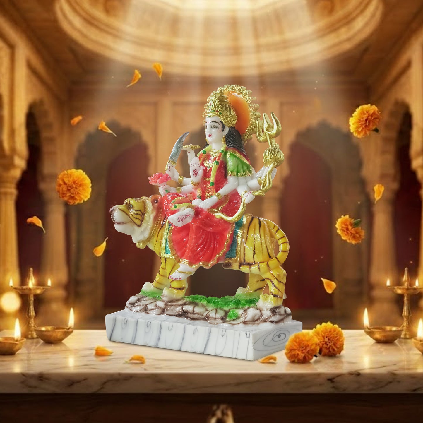 Durga Maa Murti on Tiger Home Temple & Navratri Decor