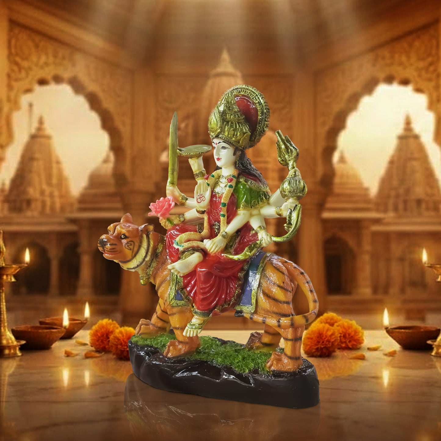 Maa Durga Idol on Tiger Murti for Home Temple & Navratri Decor
