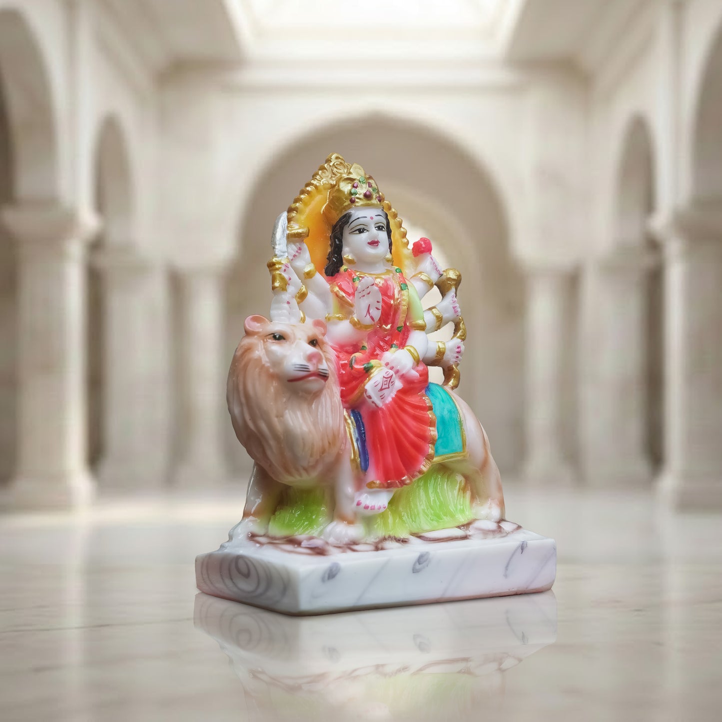 Durga Maa Idol on Lion | Multicolor Marble Finish  for Pooja