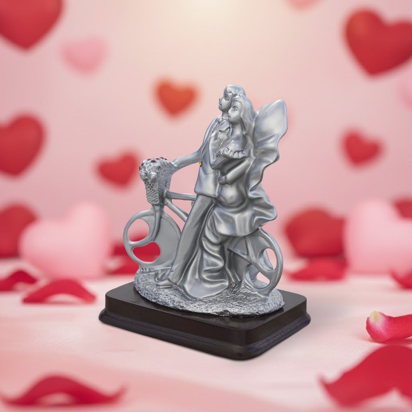 Silver Couple on Bicycle Figurine Romantic Showpiece for Home Decor