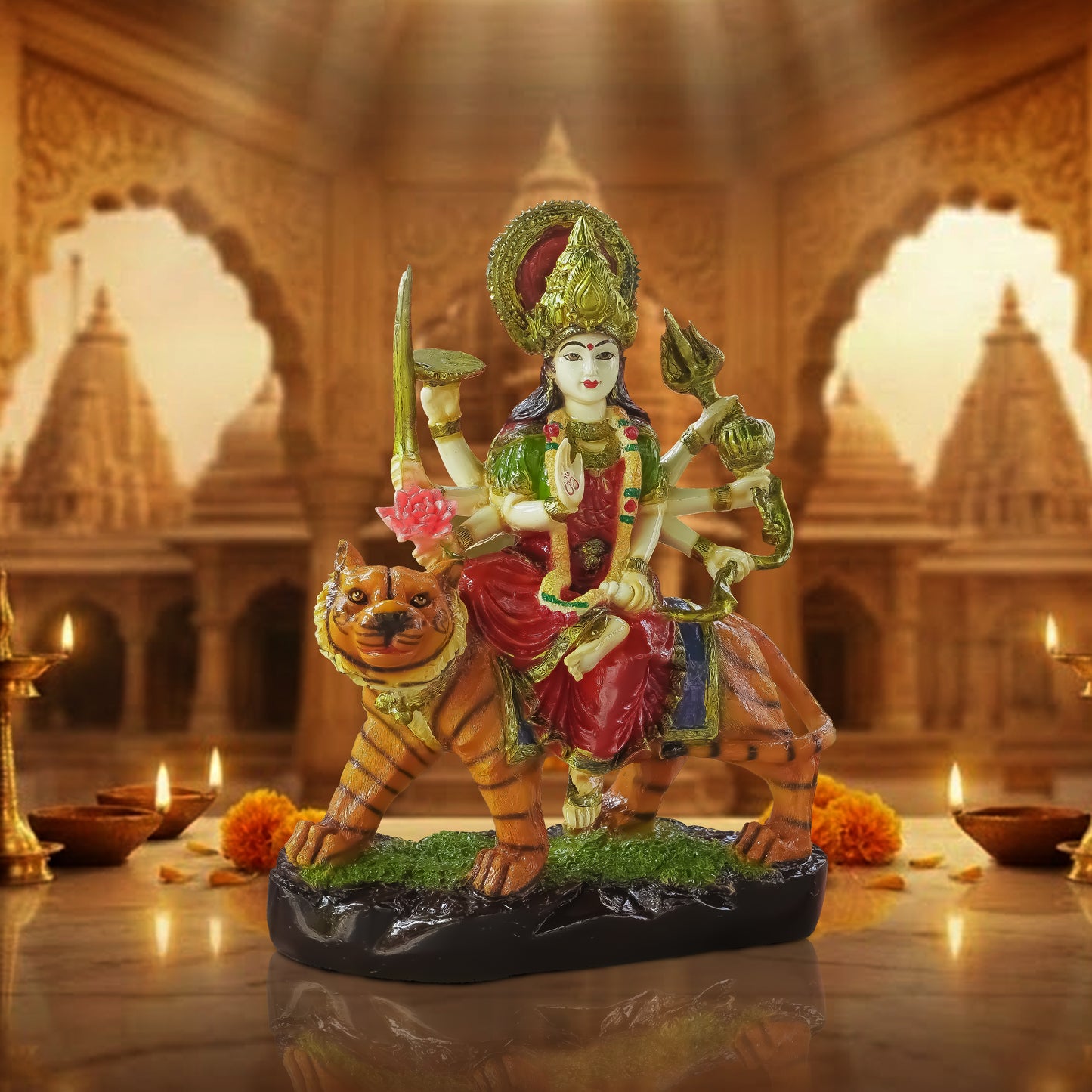 Maa Durga Idol on Tiger Murti for Home Temple & Navratri Decor