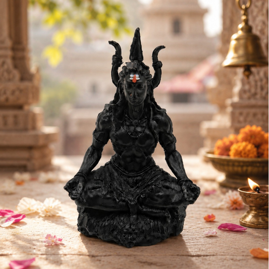 Premium Maha Yogi Shiva Idol | Matte Black Finish | 9 cm Spiritual Home Decor