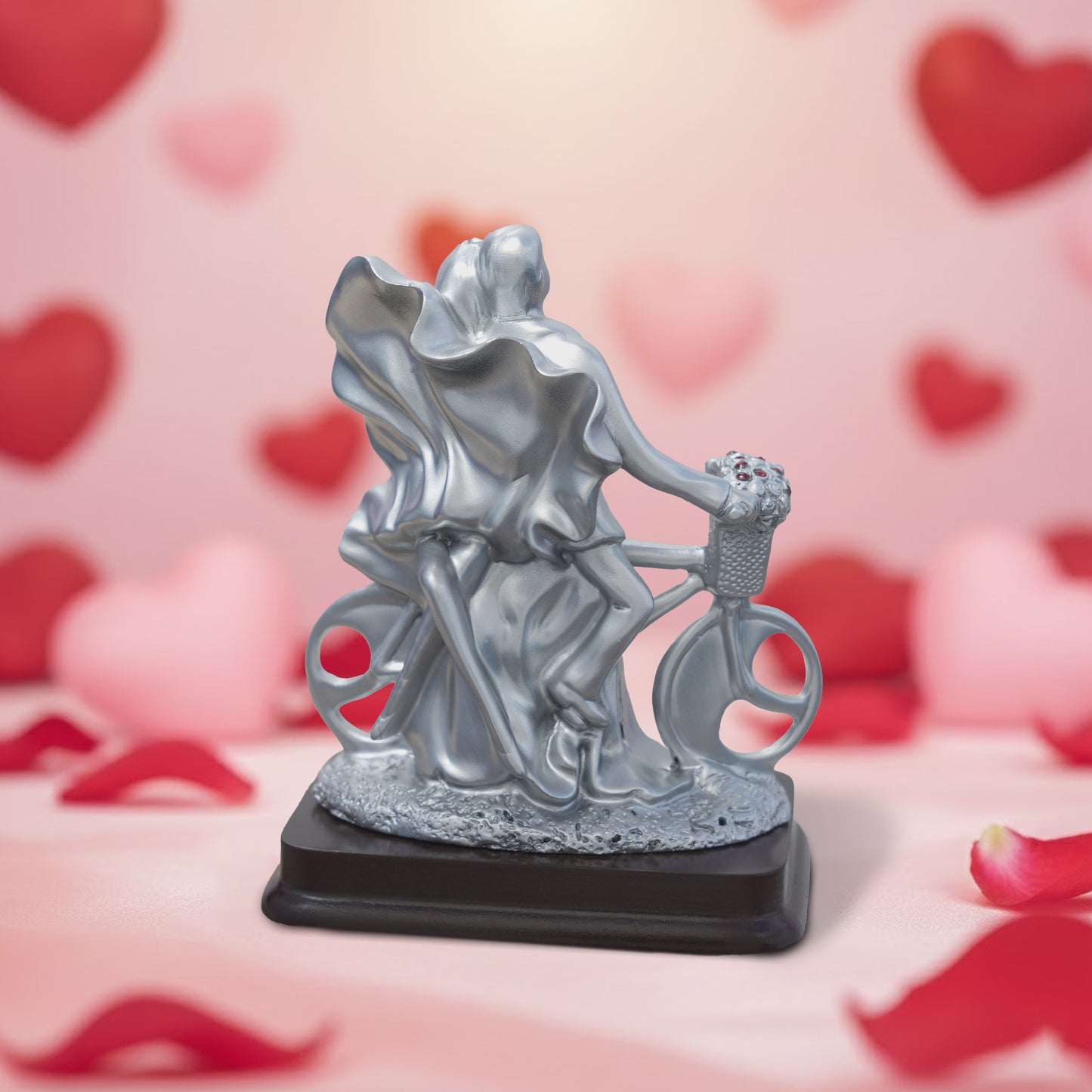 Silver Couple on Bicycle Figurine Romantic Showpiece for Home Decor
