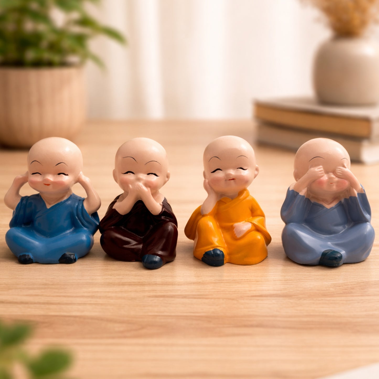 Monk Showpiece with Bells | See No Evil Hear No Evil Speak No Evil Think No Evil | Premium Home Décor Gift