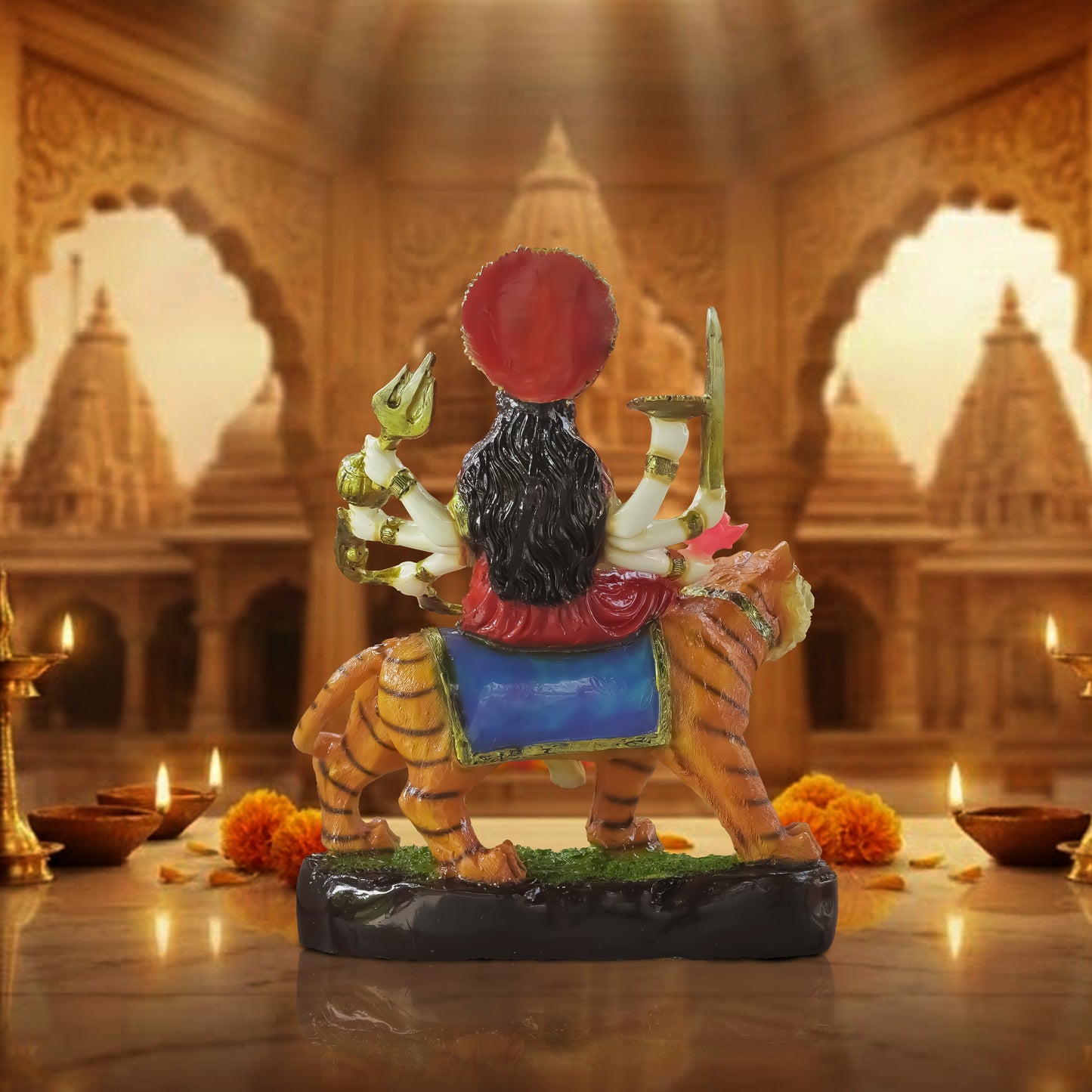 Maa Durga Idol on Tiger Murti for Home Temple & Navratri Decor
