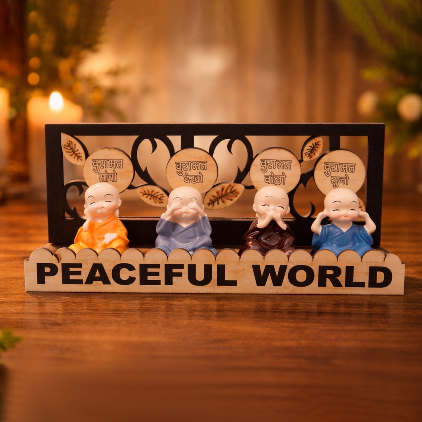 Peaceful Monk Showpiece Set of 4 – See No Evil Hear No Evil – Home Decor Idol Gift