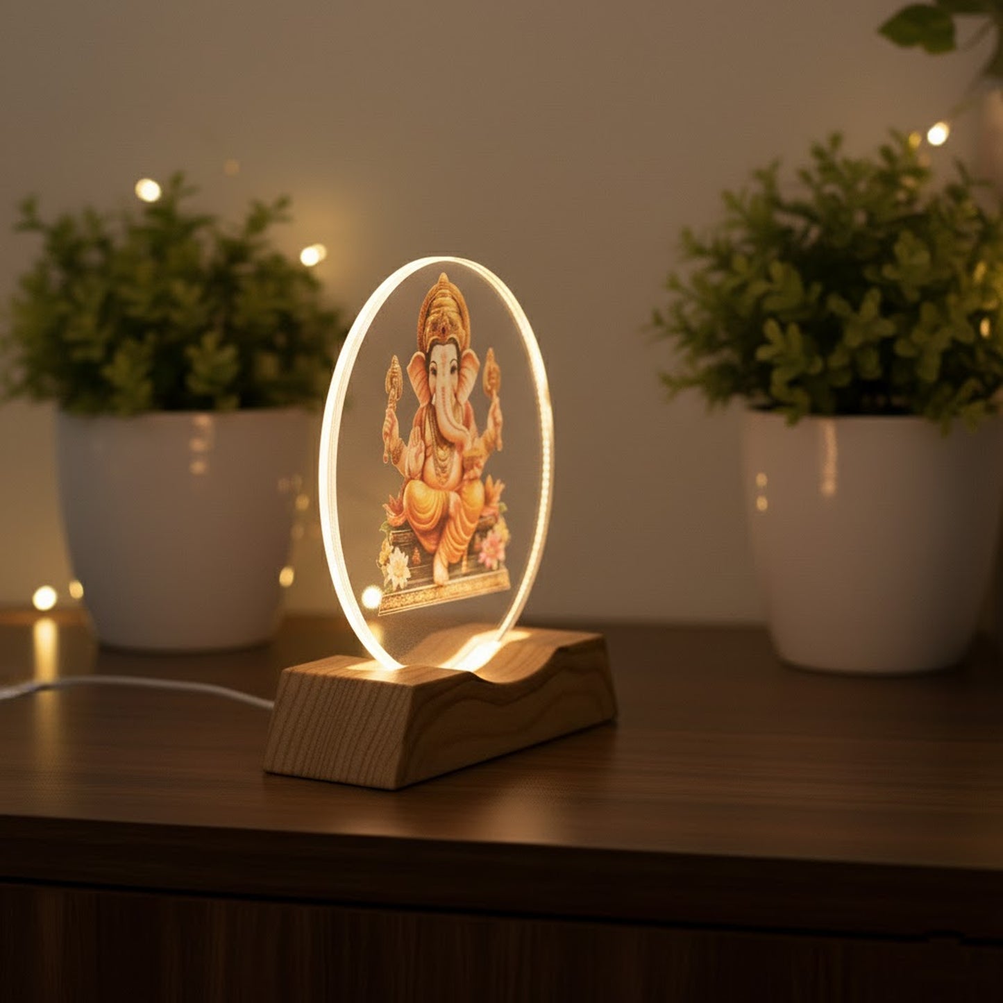 LED Acrylic Lord Ganesha Lamp Night Light for Home & Puja Room | 8.6 cm Height x 8.6 cm Base | 187 gm Lightweight Spiritual Decor