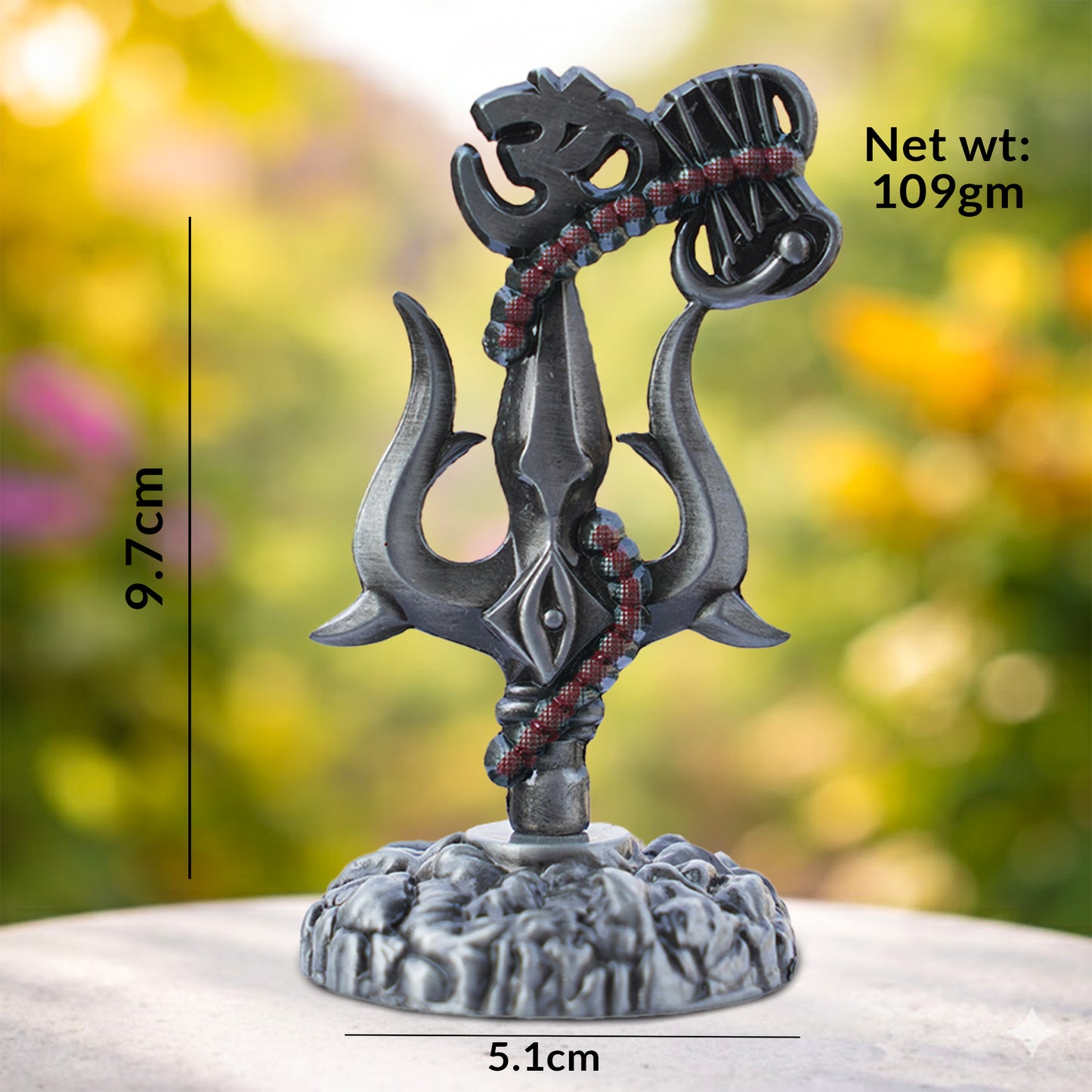 Mahadev Shiva Trishul with Om & Damru for Home & Puja Room | 9.7 cm Height x 5.1 cm Base | 109 gm Lightweight Spiritual Decor