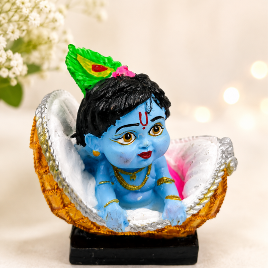 Bal Gopal Krishna Idol in Cradle – Beautiful Ladoo Gopal Murti for Home & Temple