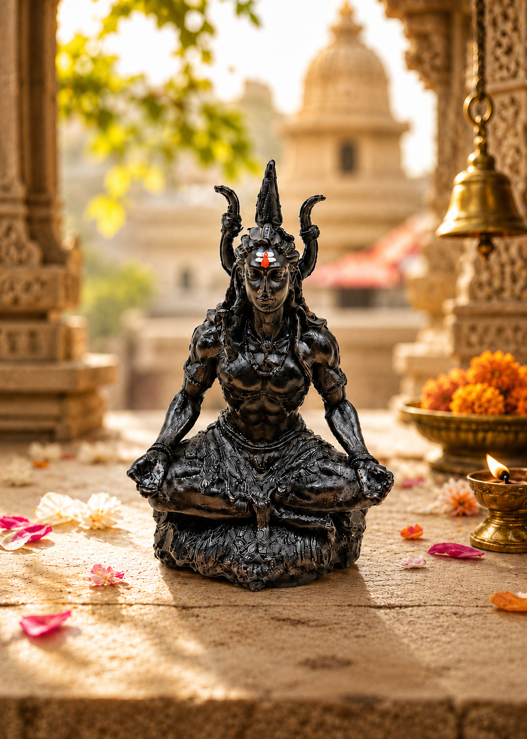 Premium Adiyogi Shiva Idol | Matte Black Finish | 9 cm Spiritual Home Decor