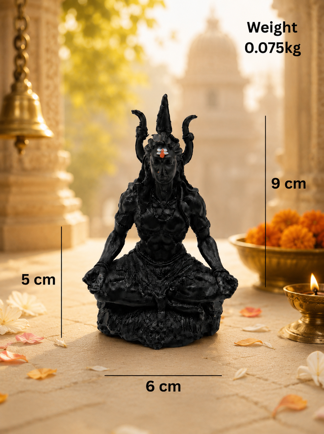 Premium Adiyogi Shiva Idol | Matte Black Finish | 9 cm Spiritual Home Decor