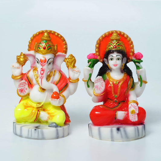 Marble Laxmi Ganesh Idol (10 cm x 7 cm | 280 gm)