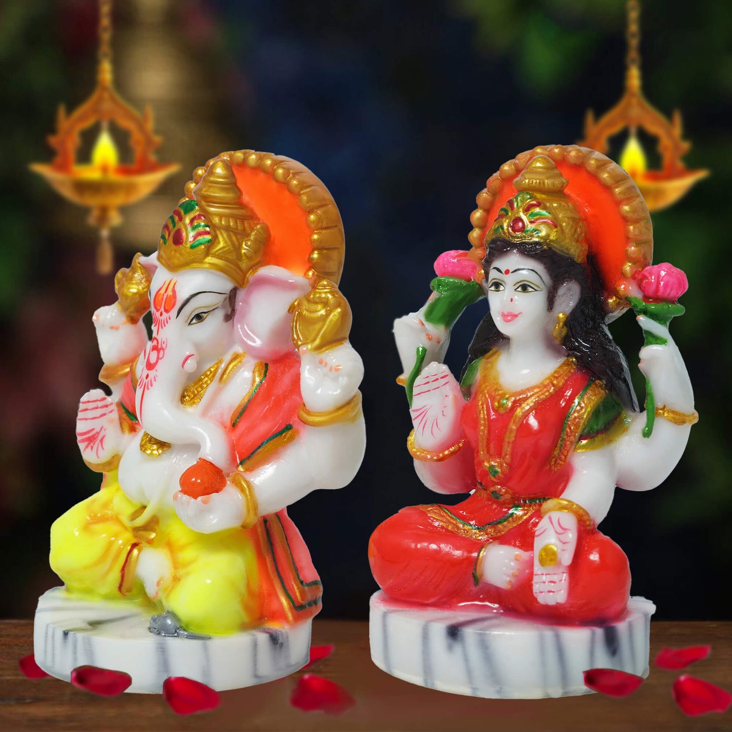 Marble Laxmi Ganesh Idol (10 cm x 7 cm | 280 gm)