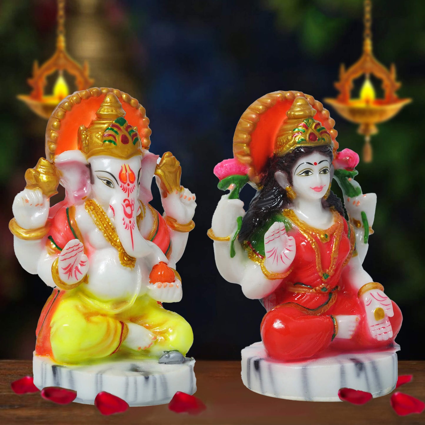 Marble Laxmi Ganesh Idol (10 cm x 7 cm | 280 gm)