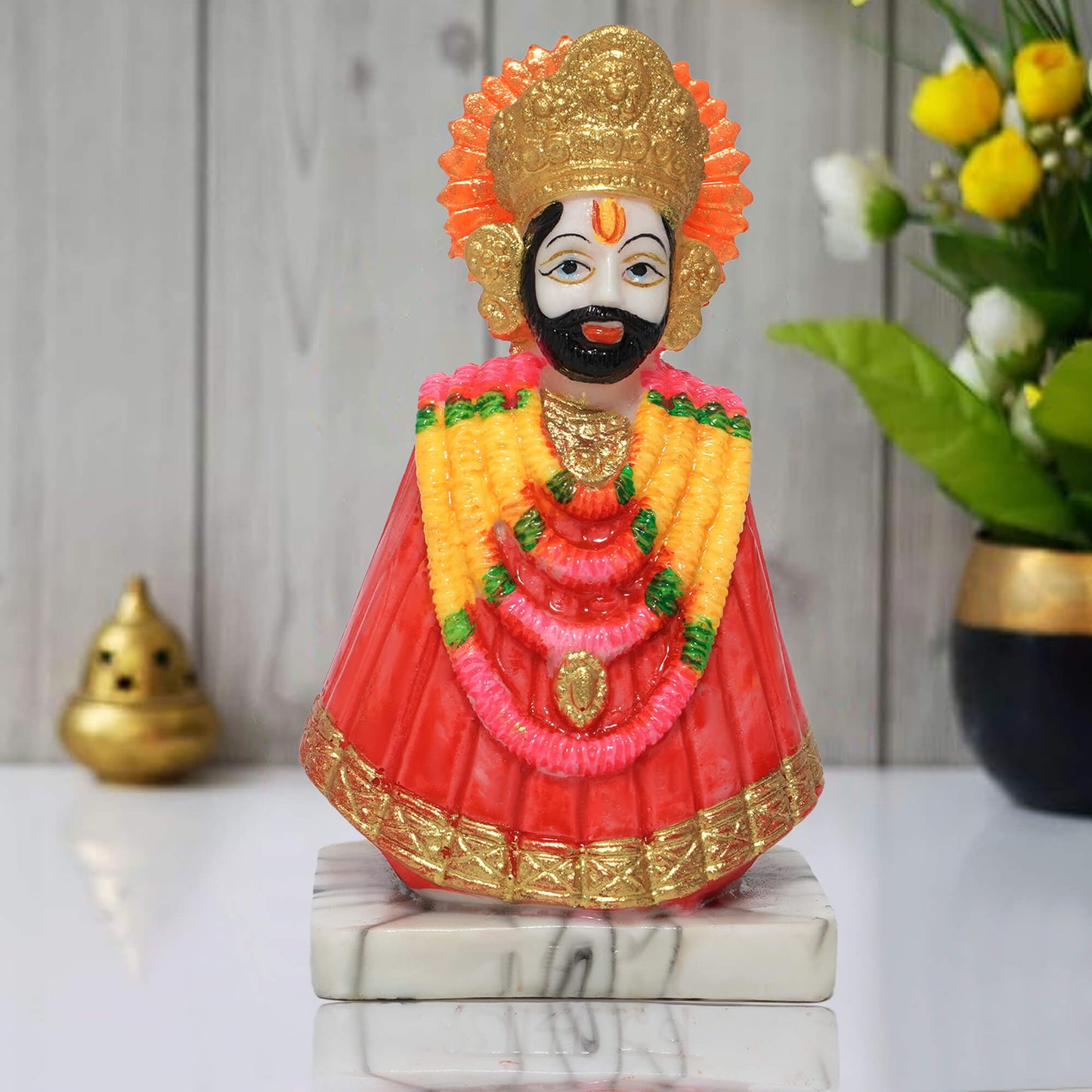 Marble Khatu Shyam Idol | Handcrafted Shyam Baba Murti (14.5 cm × 8 cm | 390 gm)
