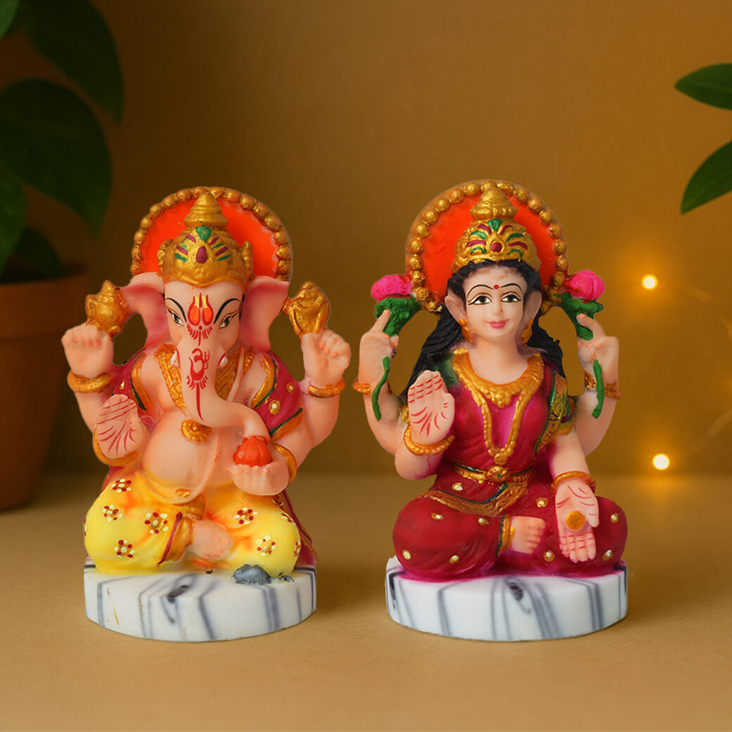 Marble Laxmi Ganesh Idol (10 cm x 7 cm | 270 gm)
