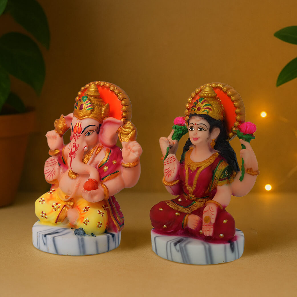 Marble Laxmi Ganesh Idol (10 cm x 7 cm | 270 gm)