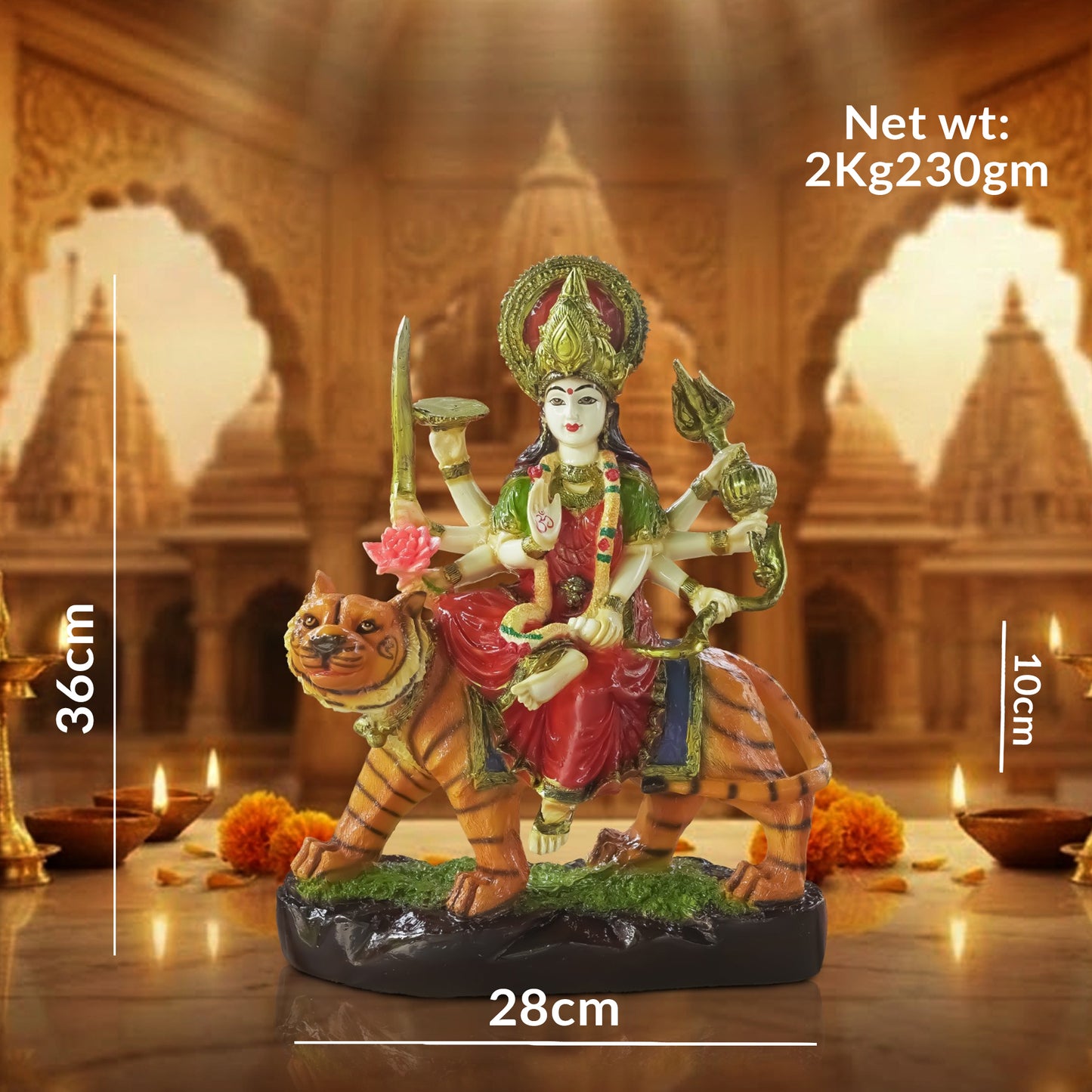 Maa Durga Idol on Tiger Murti for Home Temple & Navratri Decor