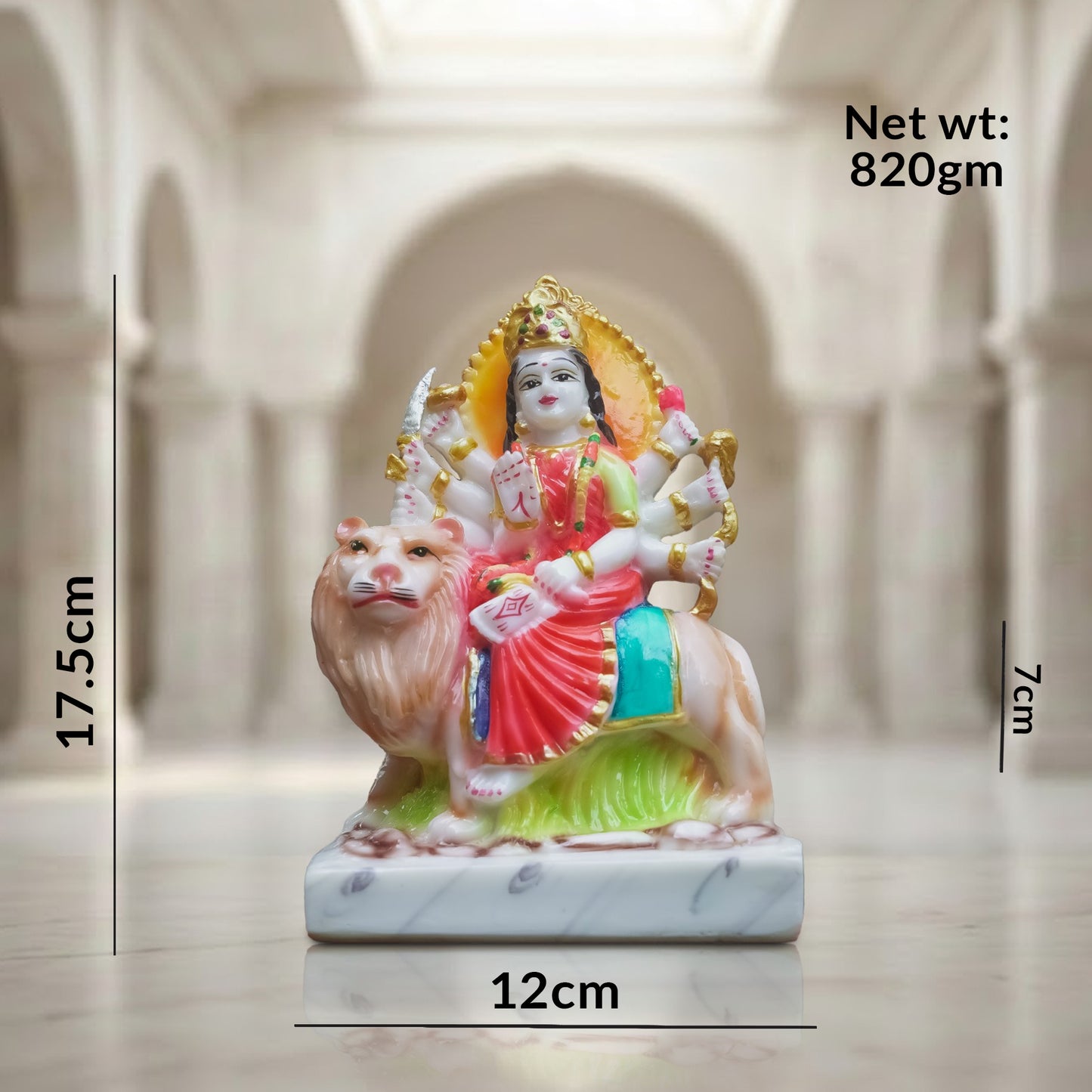 Durga Maa Idol on Lion | Multicolor Marble Finish  for Pooja