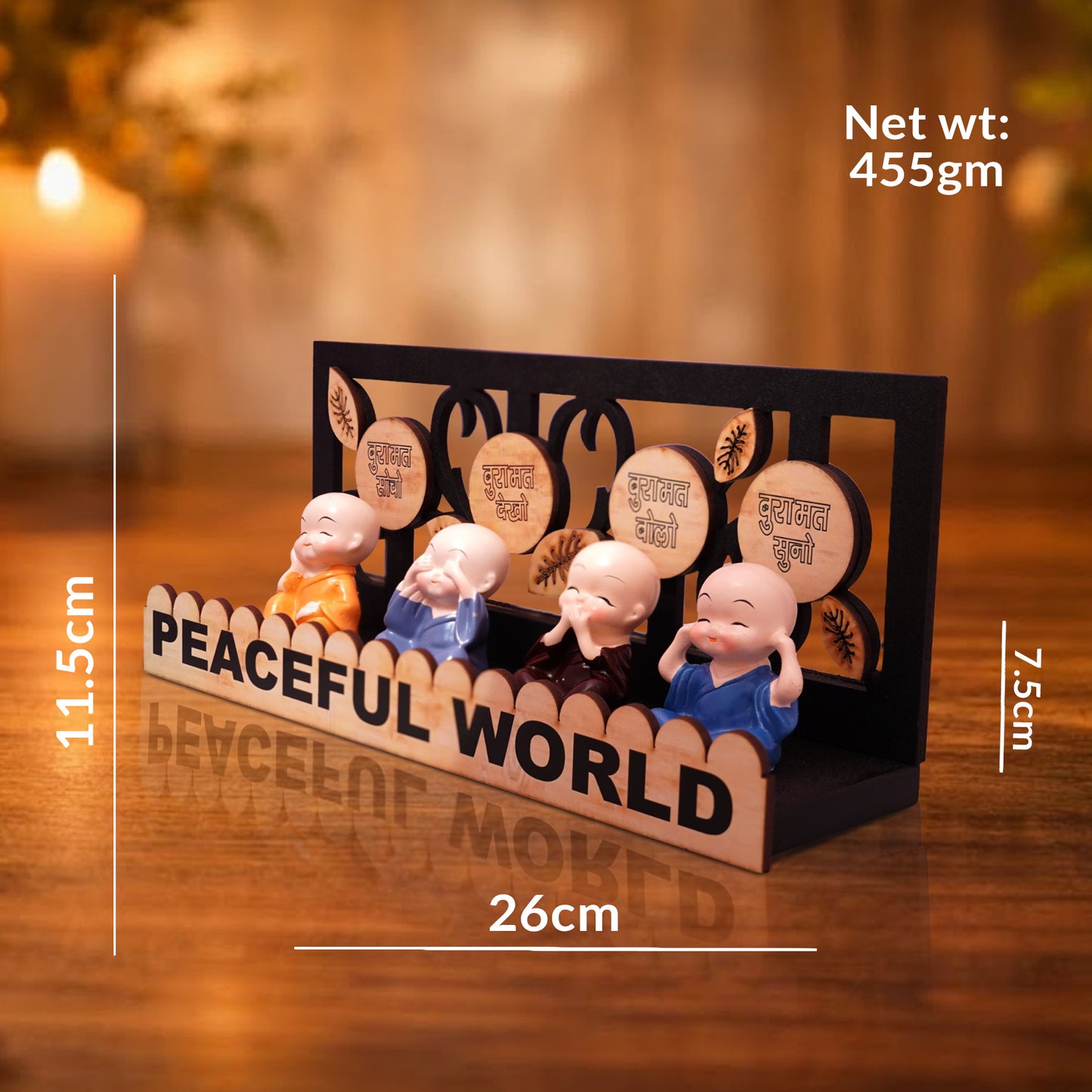 Peaceful Monk Showpiece Set of 4 – See No Evil Hear No Evil – Home Decor Idol Gift