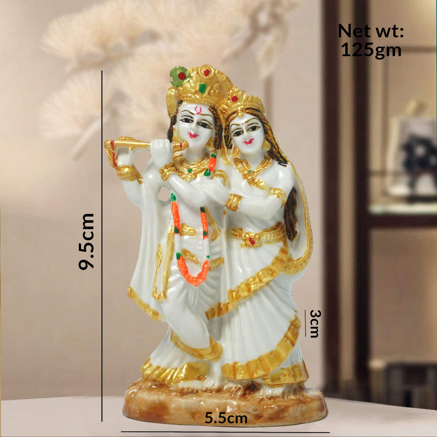 Marble Radha Krishna Idol White & Golden | Handcrafted Divine Murti for Home Temple & Gift