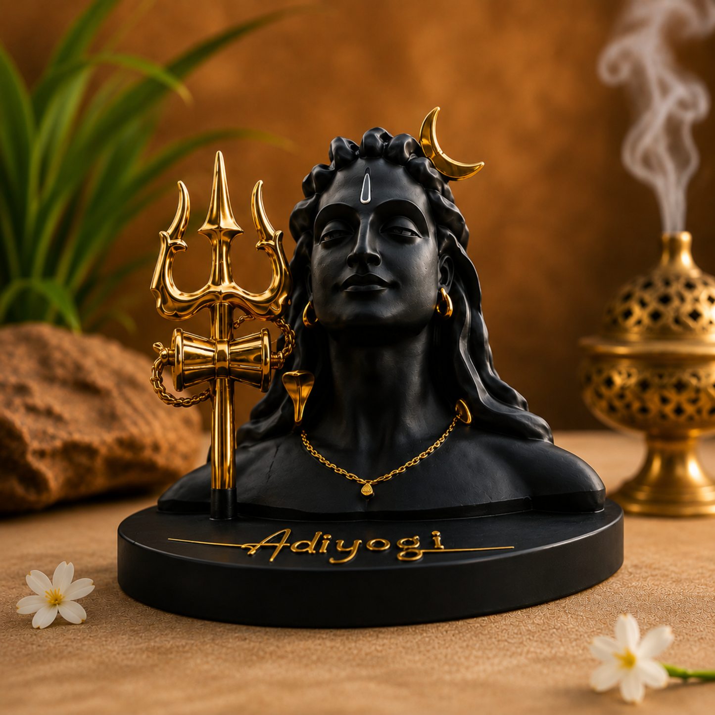 Premium Adiyogi Lord Shiva Idol with Golden Trishul | Modern Decorative Shiva Murti for Home, Car Dashboard, Office & Gift