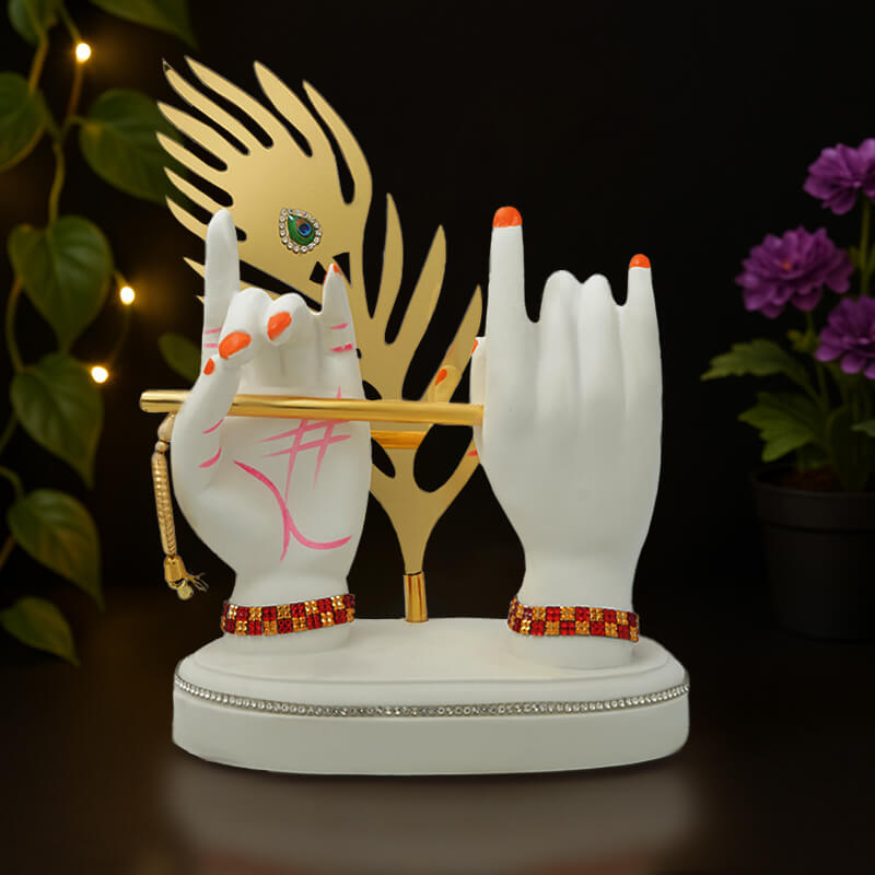 Marble Krishna Hand Idol 22 cm | Handcrafted Krishna Hand Murti for Home Temple & Spiritual Decor | Size: 22 cm x 15.2 cm | Weight: 505 gm