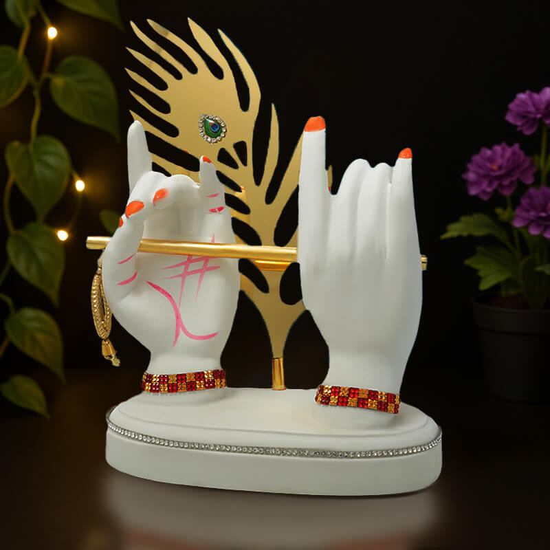 Marble Krishna Hand Idol 22 cm | Handcrafted Krishna Hand Murti for Home Temple & Spiritual Decor | Size: 22 cm x 15.2 cm | Weight: 505 gm