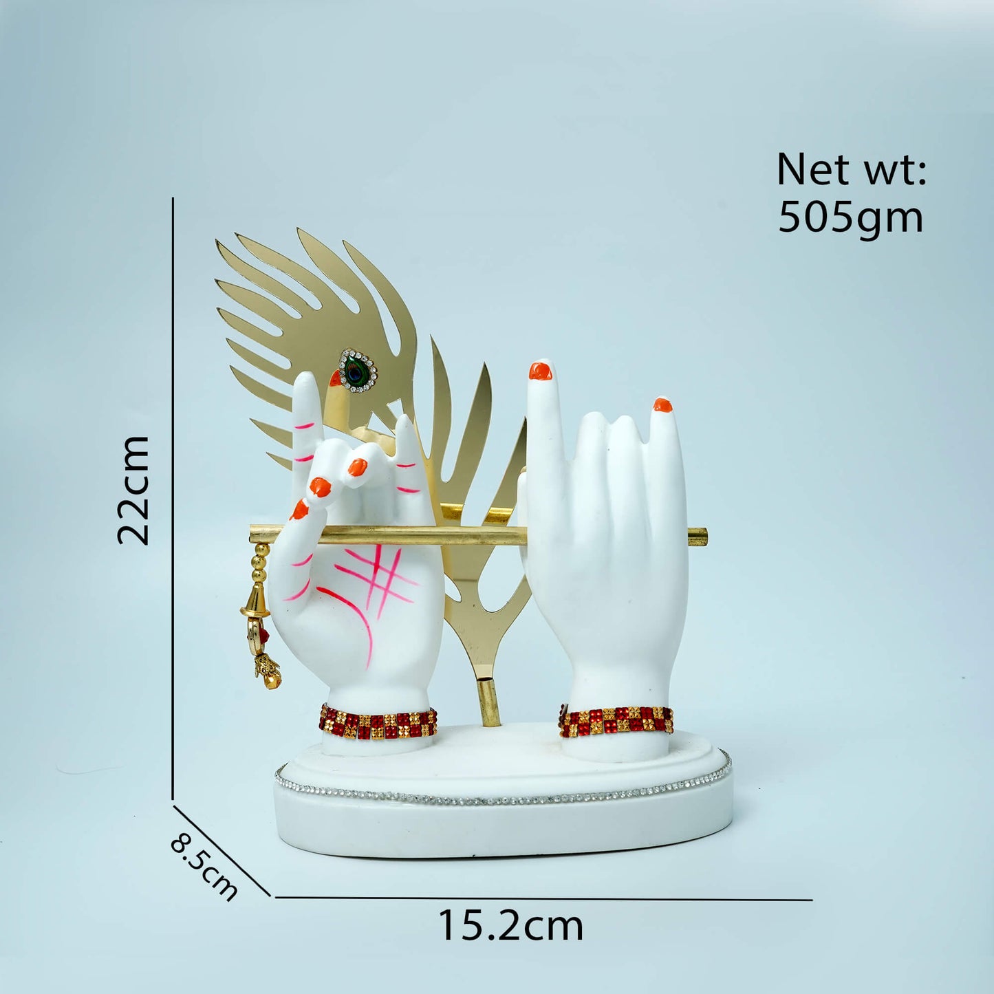 Marble Krishna Hand Idol 22 cm | Handcrafted Krishna Hand Murti for Home Temple & Spiritual Decor | Size: 22 cm x 15.2 cm | Weight: 505 gm