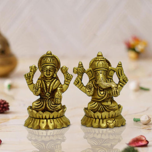 Brass Laxmi Ganesh Hindu Goddess Statue