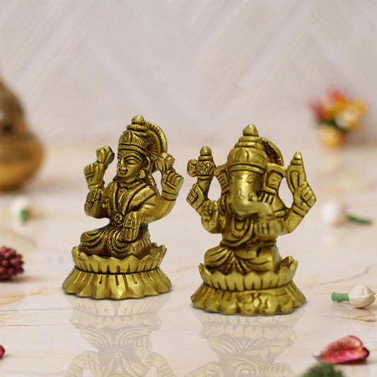 Brass Laxmi Ganesh Hindu Goddess Statue