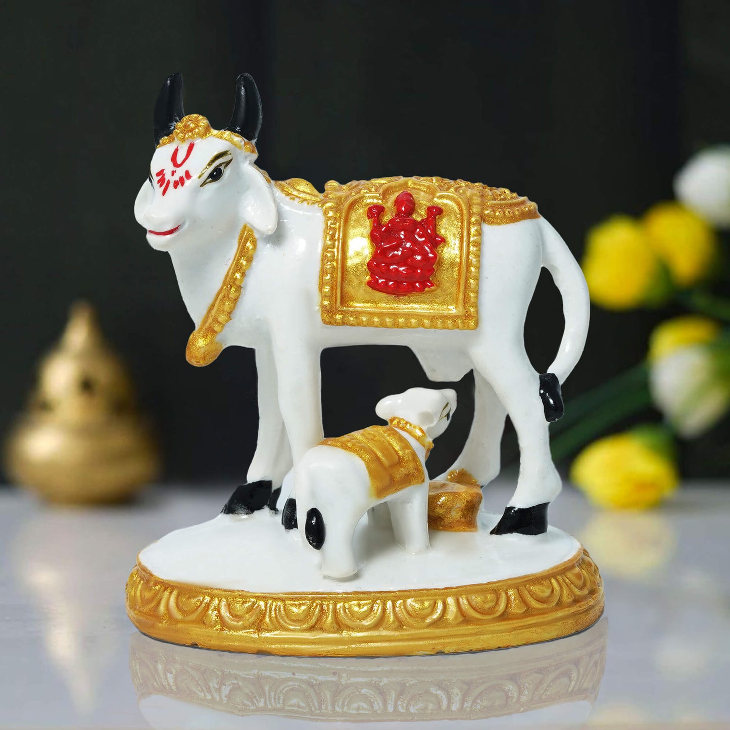 Marble Black Cow Calf GN Murti  5.5 cm 7.3 cm 60 gm