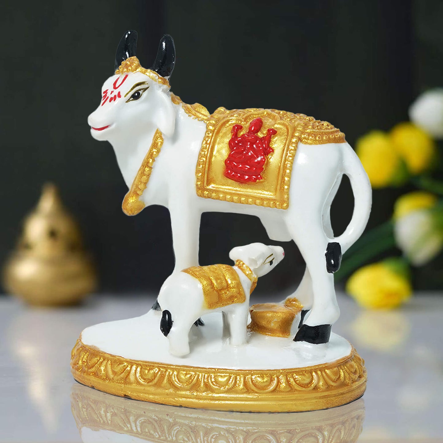 Marble Black Cow Calf GN Murti  5.5 cm 7.3 cm 60 gm