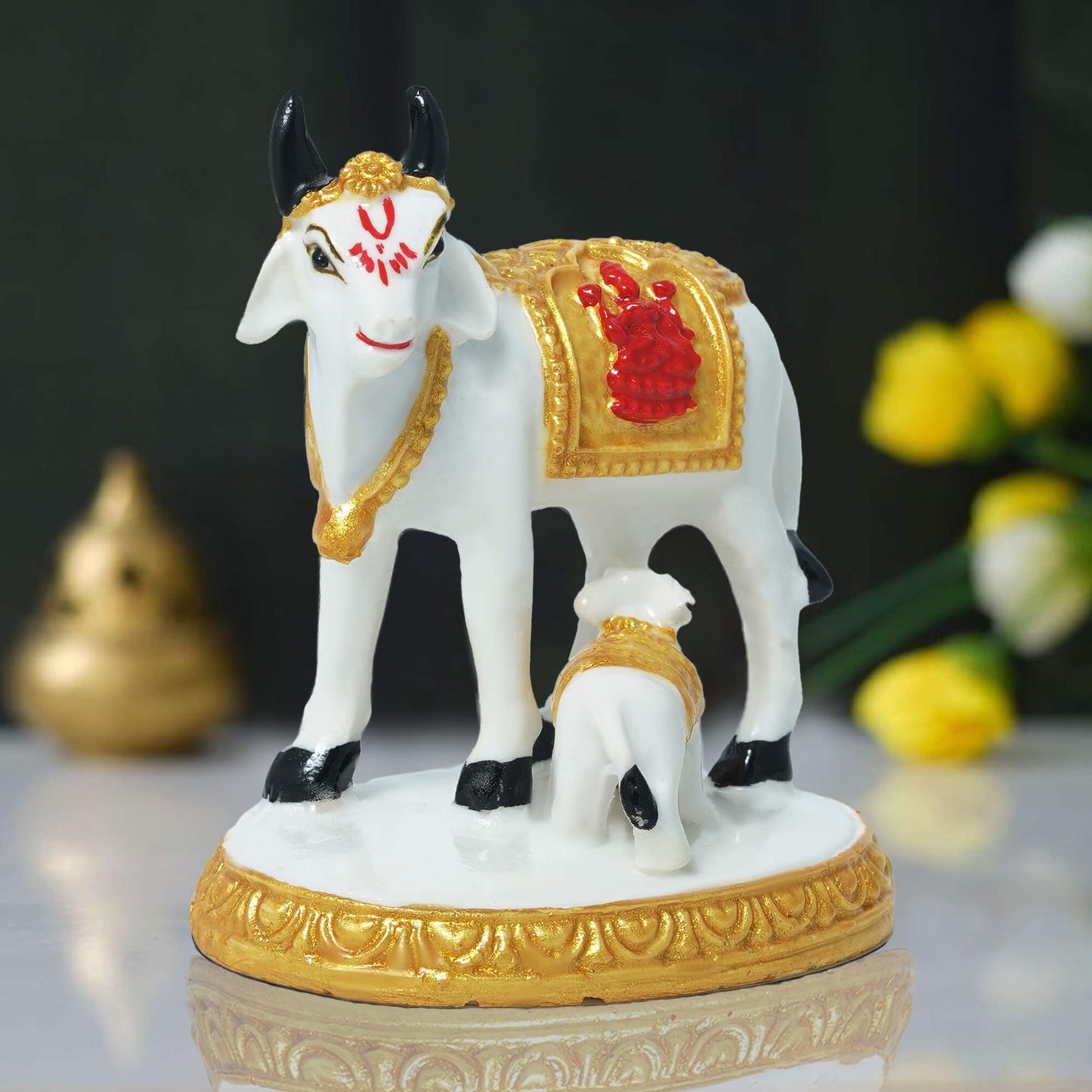 Marble Black Cow Calf GN Murti  5.5 cm 7.3 cm 60 gm