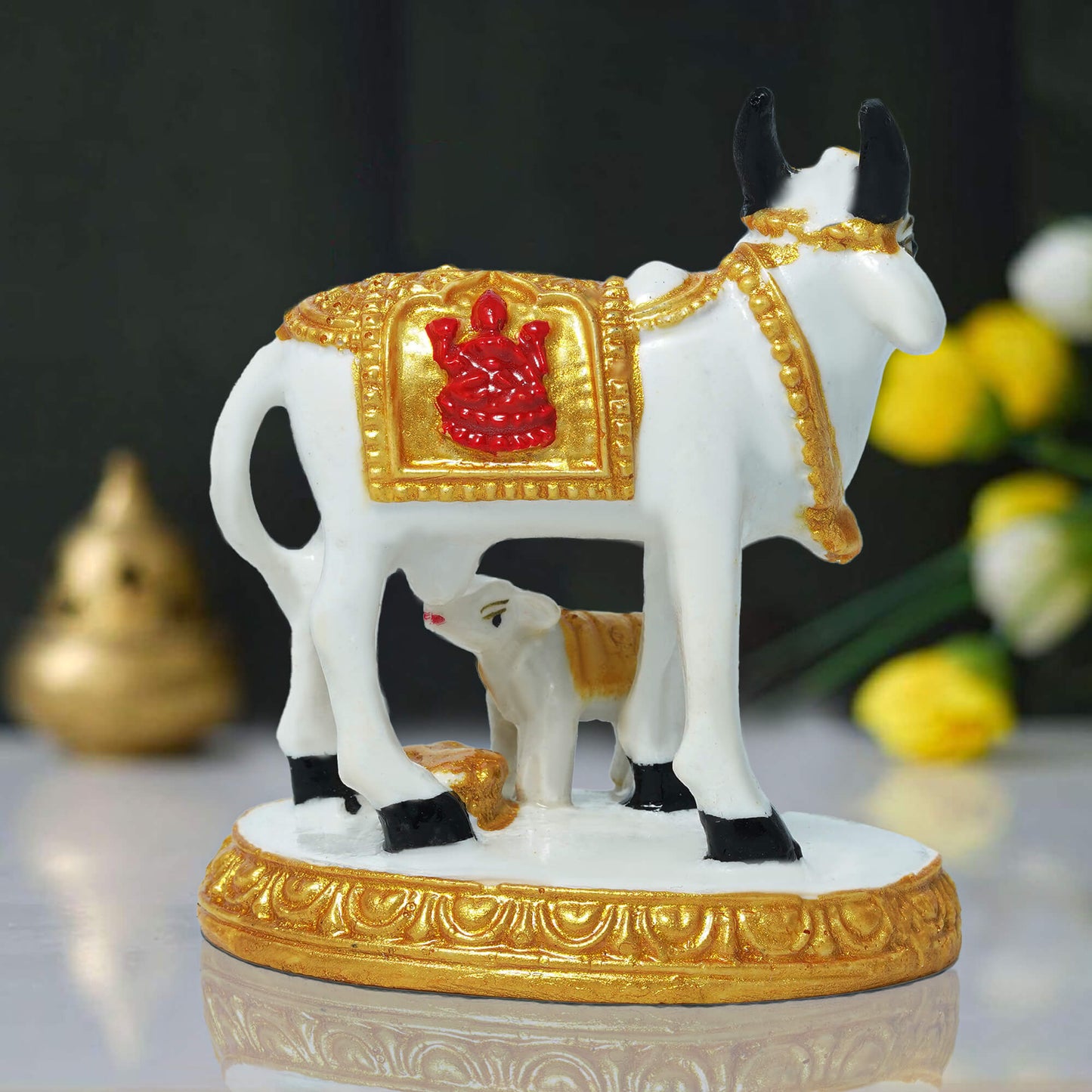 Marble Black Cow Calf GN Murti  5.5 cm 7.3 cm 60 gm